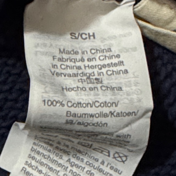 Madewell Wellesly Bobble Cotton Cropped Sweater-Sz S-Navy/Brown Pom Pom Detail - Picture 13 of 16